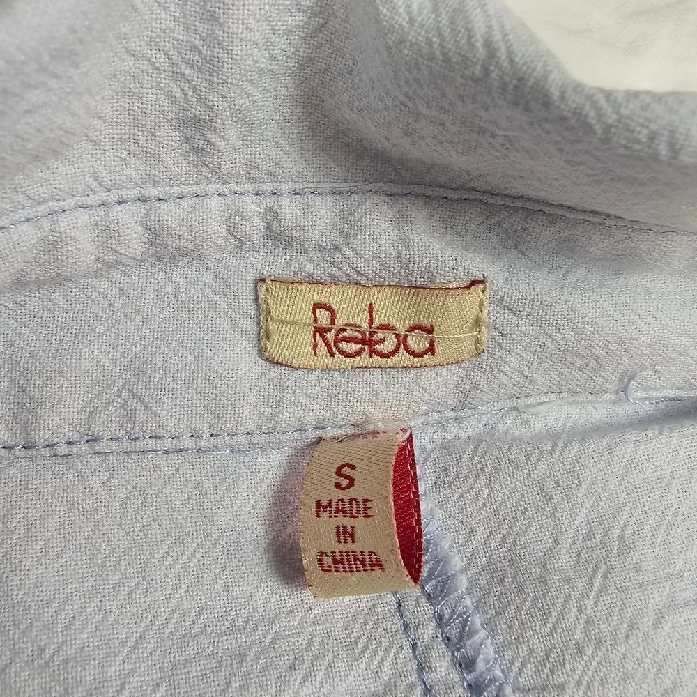 Reba Blue Denim Embroidered‎ Button Down Collar Long Sleeve Top Women's Size S - Picture 3 of 12